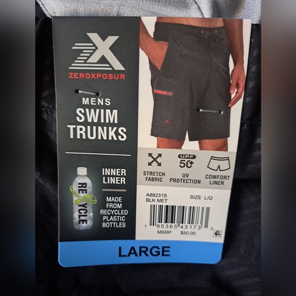 ZeroXposur Men's UPF 50+ Sun Protection Quick Dry Swim Trunks Black Sz LG #NEW - Picture 6 of 7